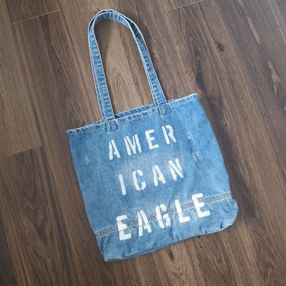 💙 American Eagle Denim Jeans Tote Bag Coastal Western Boho Streetwear